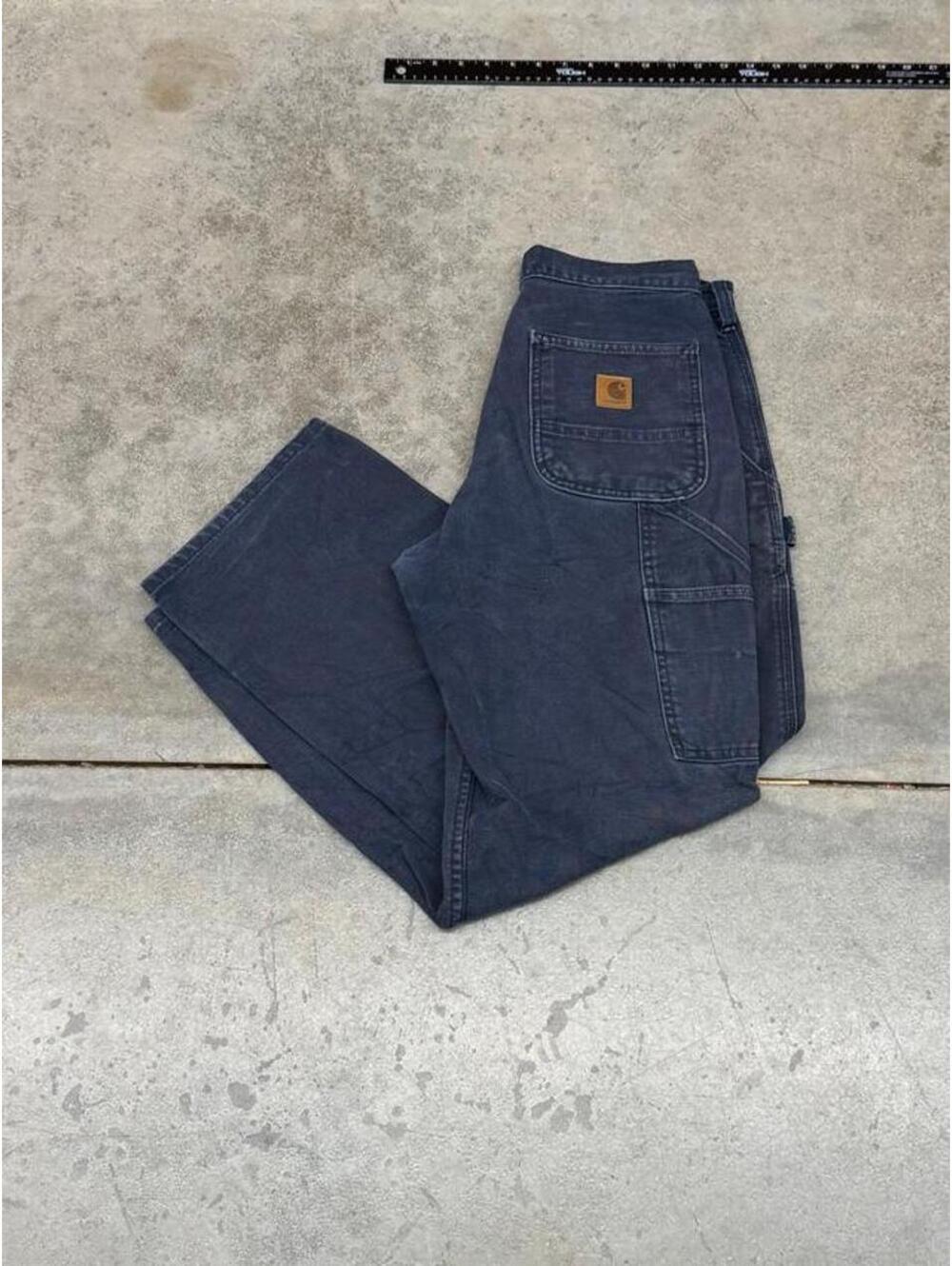 vintage carhartt faded navy relaxed baggy fit dungaree cargo pants size 30 x 30